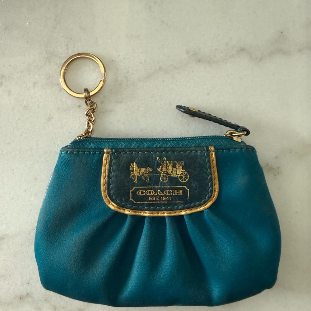 Coach Teal Key Holder with Gold Details